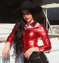 High Stakes Ruby Red Metallic Pearl Snap Rodeo Shirt