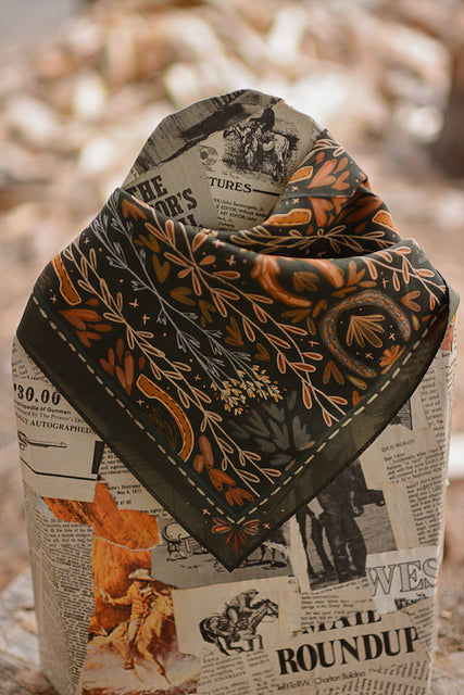 Western Harvest in Deep Juniper Silk Cowgirl Wild Rag Scarf