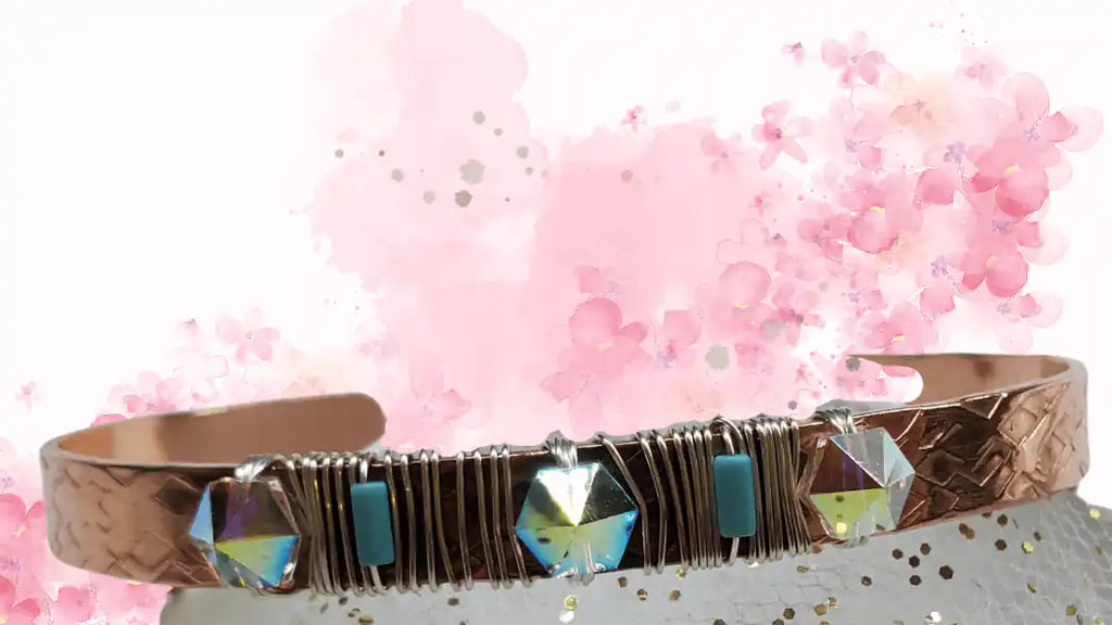 Handmade Copper Turquoise Crystal Spike Cuff
