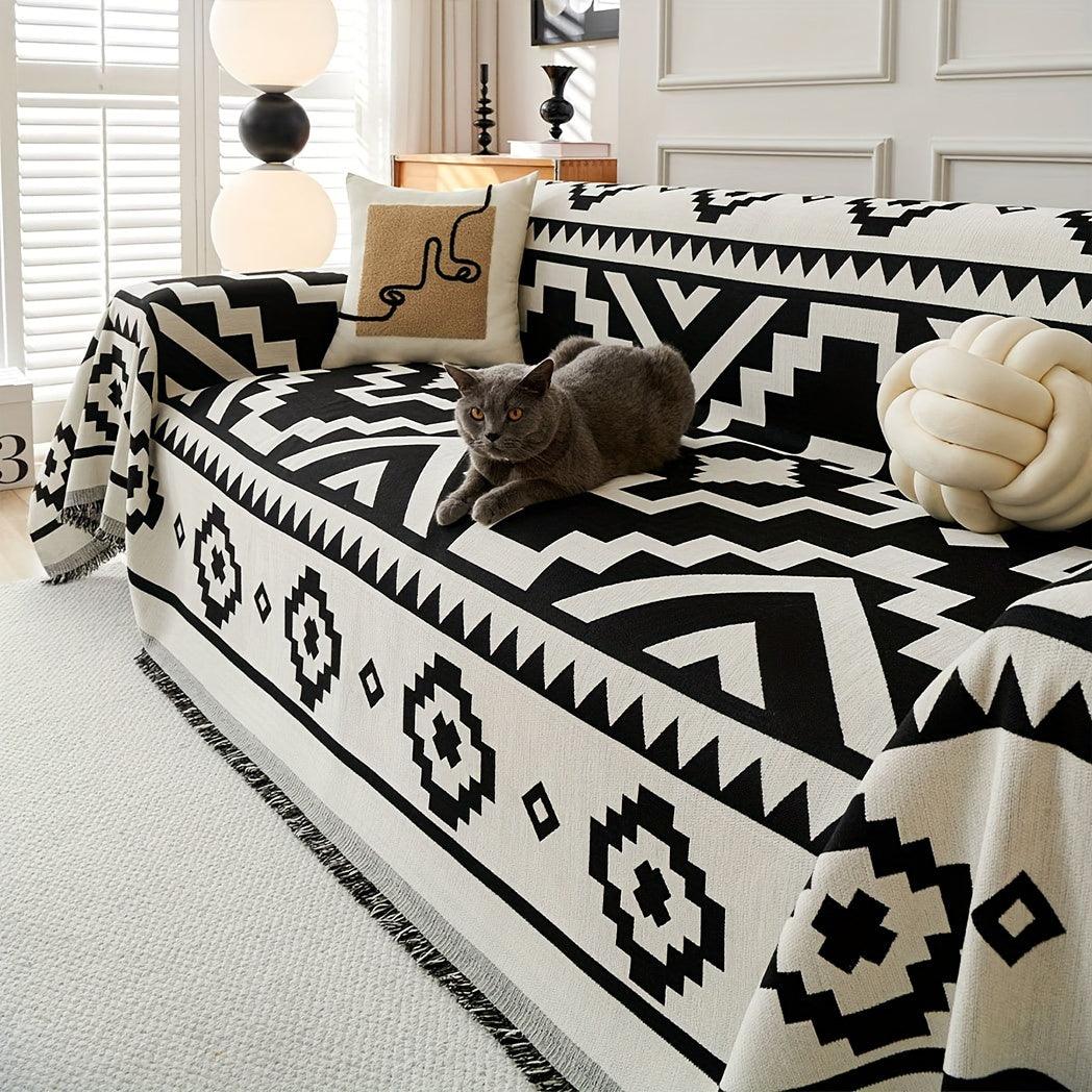 Boho-Chic All-Season Sofa Cover | Light Gray & Pet Proof Couch Cover