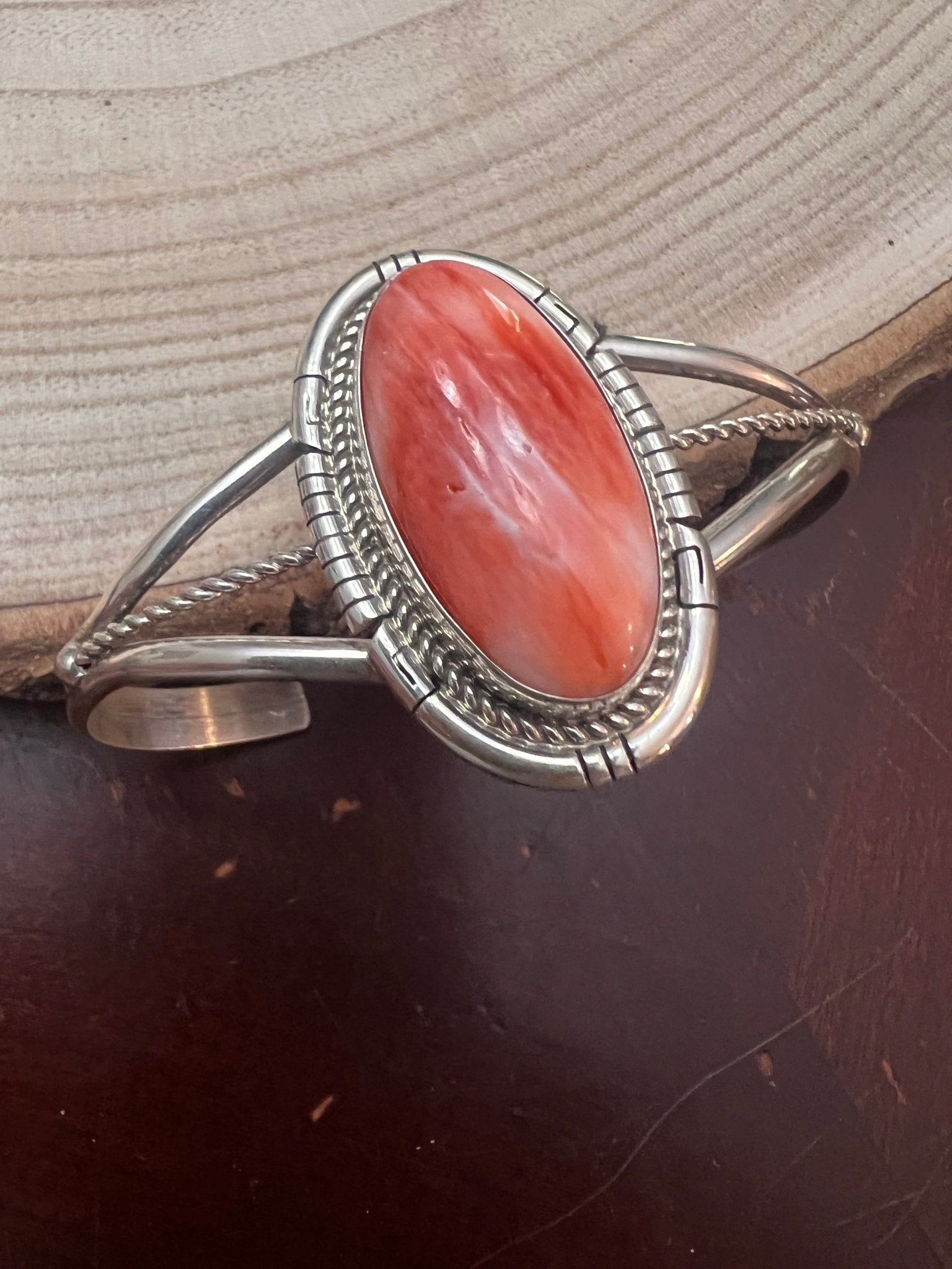 Dave Skeets Navajo Handmade Sterling Silver Spiny Oyster Bracelet — Adjustable 1 1/2" Opening