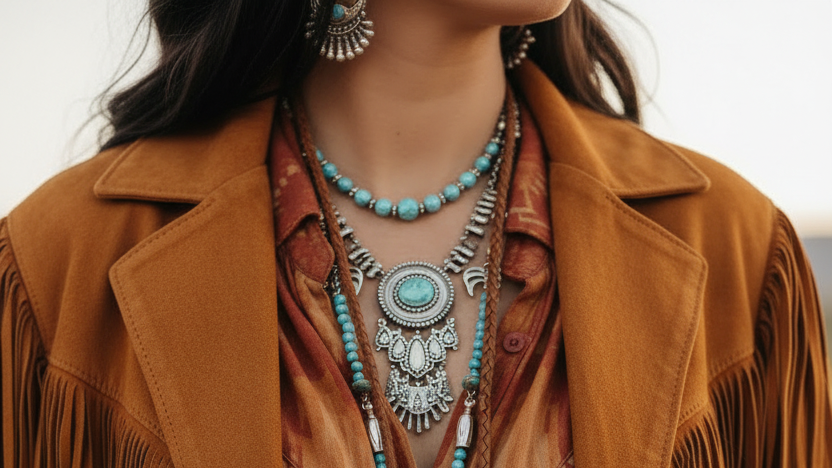Western Fashion with Squash Blossom at V-Neck